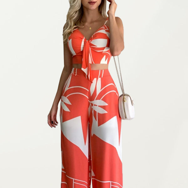 β¨ Chic Linen-Like V-Neck Two-Piece Set Wide-Leg Pants Outfit β Effortless Style β¨