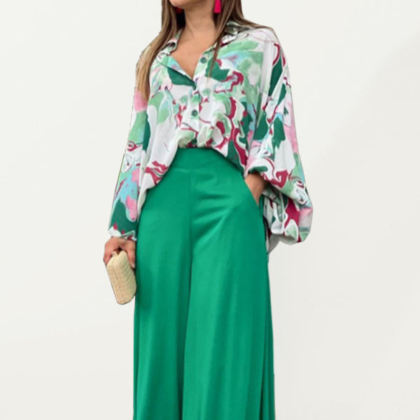 πΈ Chic & Comfy Printed Two-Piece Set β Loose Shirt & Wide-Leg Pants πΈ