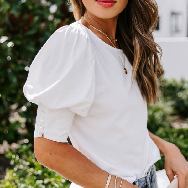 ✨ Chic Round Neck Button Loose T-Shirt – Stylish & Comfy Everyday Top ✨