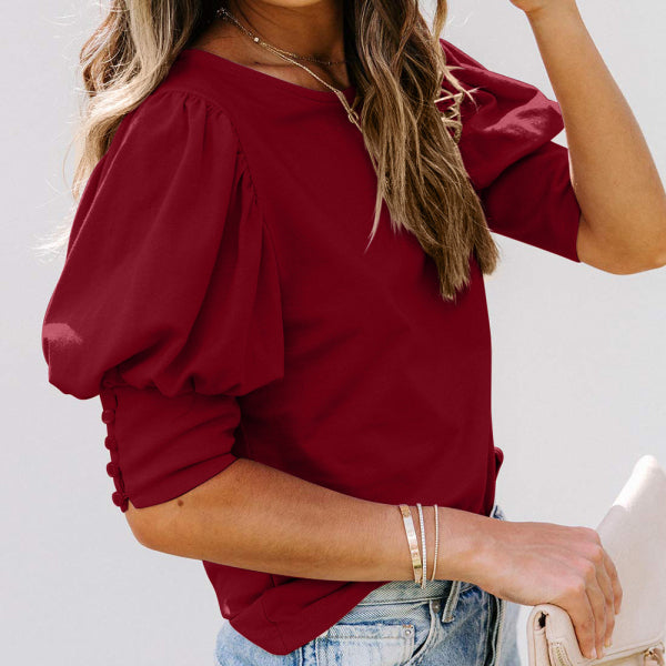 ✨ Chic Round Neck Button Loose T-Shirt – Stylish & Comfy Everyday Top ✨