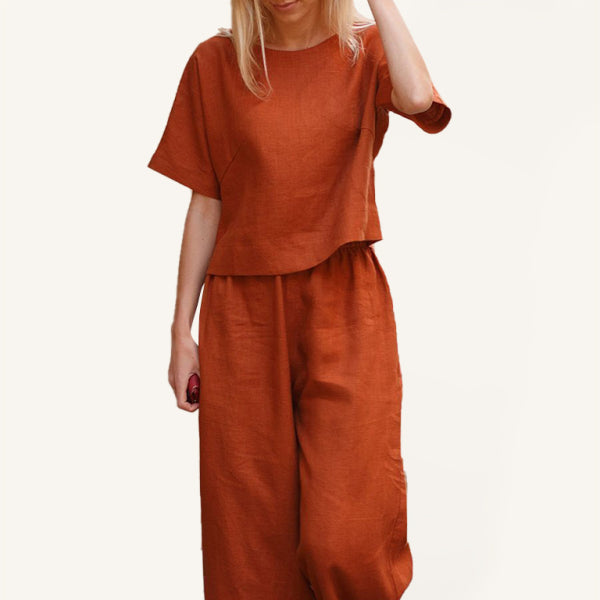 ποΈ Chic & Comfy Women's Cotton Linen 2-Piece Set β Casual Short Sleeve Outfit πΏ