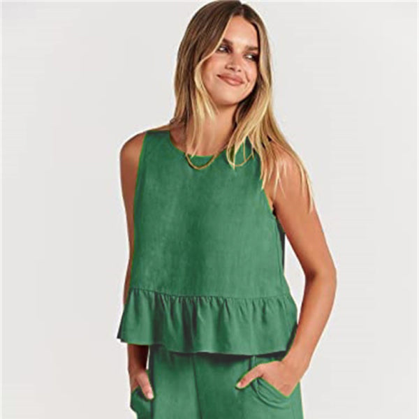 π©· Chic & Sleek Two-Piece Pants Set β Sleeveless Vest & Wide-Leg Crops π₯