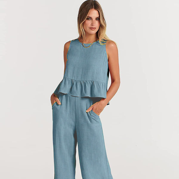 π©· Chic & Sleek Two-Piece Pants Set β Sleeveless Vest & Wide-Leg Crops π₯