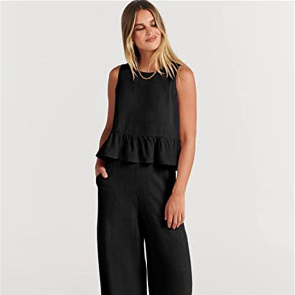 π©· Chic & Sleek Two-Piece Pants Set β Sleeveless Vest & Wide-Leg Crops π₯