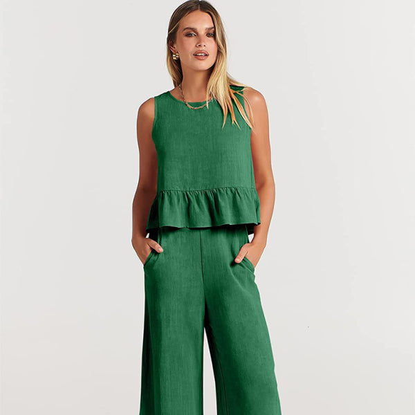 π©· Chic & Sleek Two-Piece Pants Set β Sleeveless Vest & Wide-Leg Crops π₯