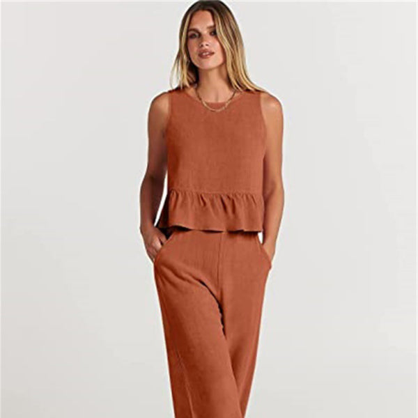 π©· Chic & Sleek Two-Piece Pants Set β Sleeveless Vest & Wide-Leg Crops π₯