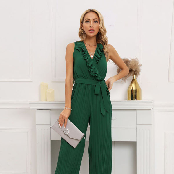 β¨ Chic & Stylish Sleeveless V-Neck Ruffle Lace Jumpsuit β Perfect for Spring & Summer β¨