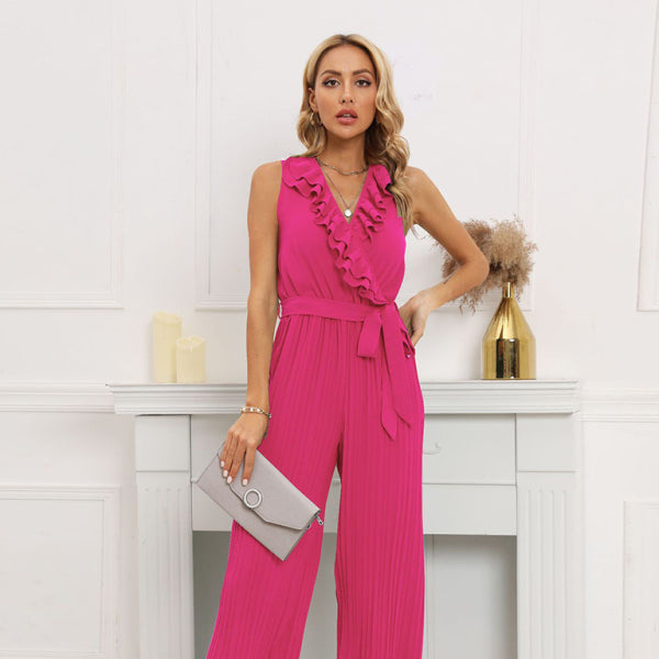 β¨ Chic & Stylish Sleeveless V-Neck Ruffle Lace Jumpsuit β Perfect for Spring & Summer β¨