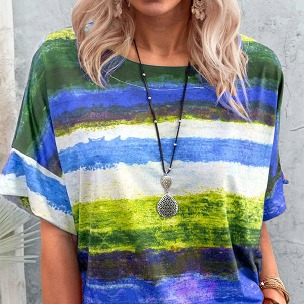 🌈 Trendy Gradient Colorblock T-Shirt for Women – Casual Summer Vibes ☀️