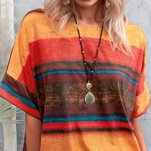 🌈 Trendy Gradient Colorblock T-Shirt for Women – Casual Summer Vibes ☀️