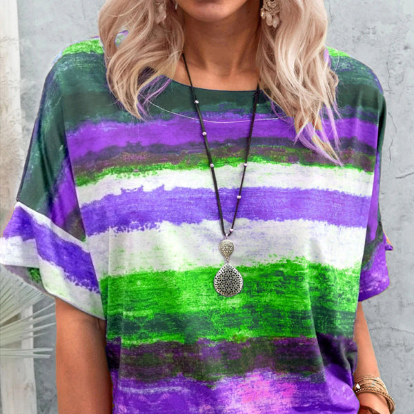 🌈 Trendy Gradient Colorblock T-Shirt for Women – Casual Summer Vibes ☀️