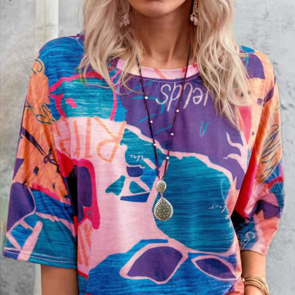 🌈 Trendy Gradient Colorblock T-Shirt for Women – Casual Summer Vibes ☀️