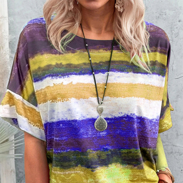 🌈 Trendy Gradient Colorblock T-Shirt for Women – Casual Summer Vibes ☀️