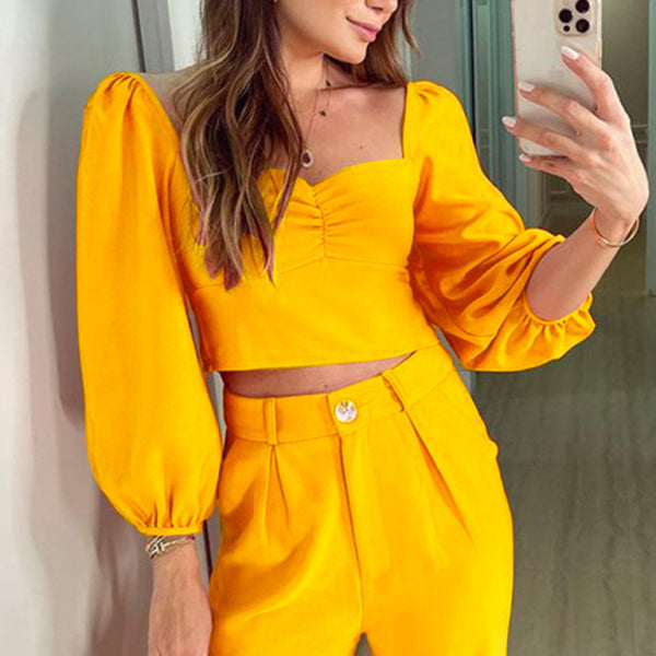 β¨ Chic & Classy Two-Piece Set β Square Neck Top & High Waist Pants πβ¨