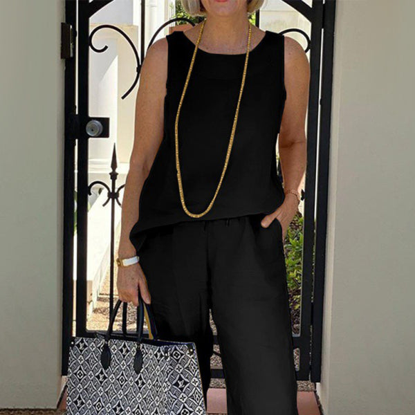 β¨ Chic & Comfy Cotton Linen Two-Piece Set β Sleeveless Top + Wide-Leg Pants β¨