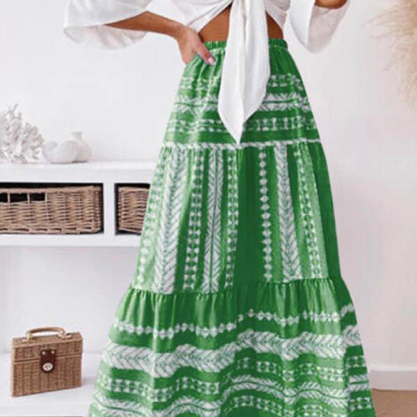 Chic Striped Maxi Skirt Retro Aesthetic High-Waist Flowy Fit