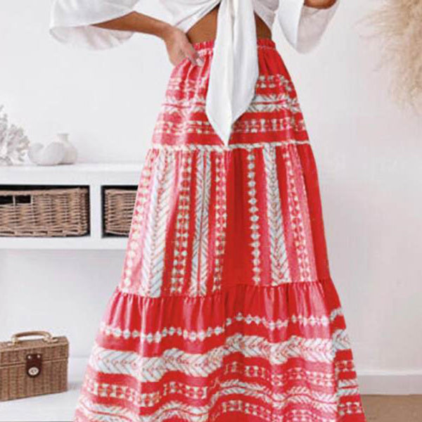 Chic Striped Maxi Skirt Retro Aesthetic High-Waist Flowy Fit