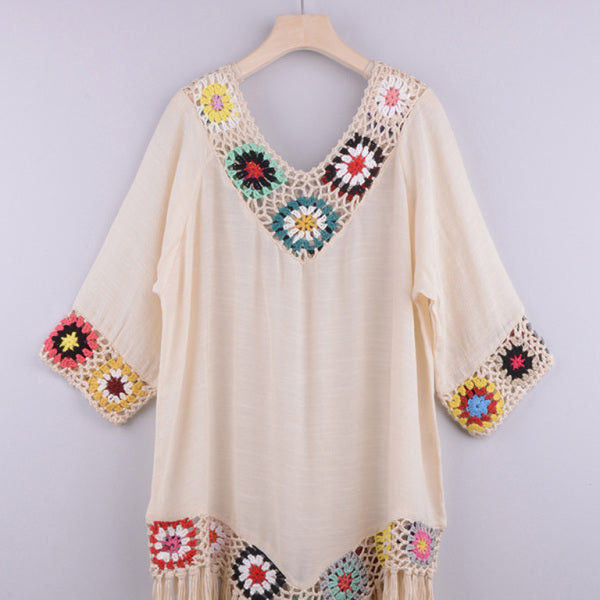 ποΈ Chic Boho Tassel Blouse Dress β Flowy, Ethnic & Sun-Protective πΏ