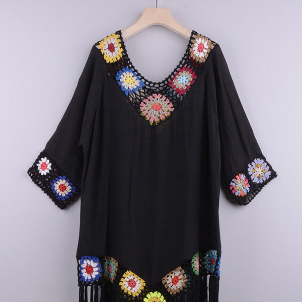 ποΈ Chic Boho Tassel Blouse Dress β Flowy, Ethnic & Sun-Protective πΏ