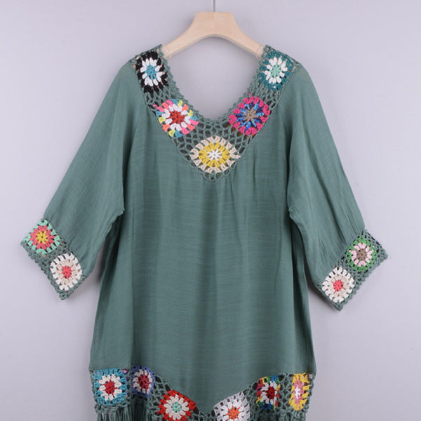 ποΈ Chic Boho Tassel Blouse Dress β Flowy, Ethnic & Sun-Protective πΏ