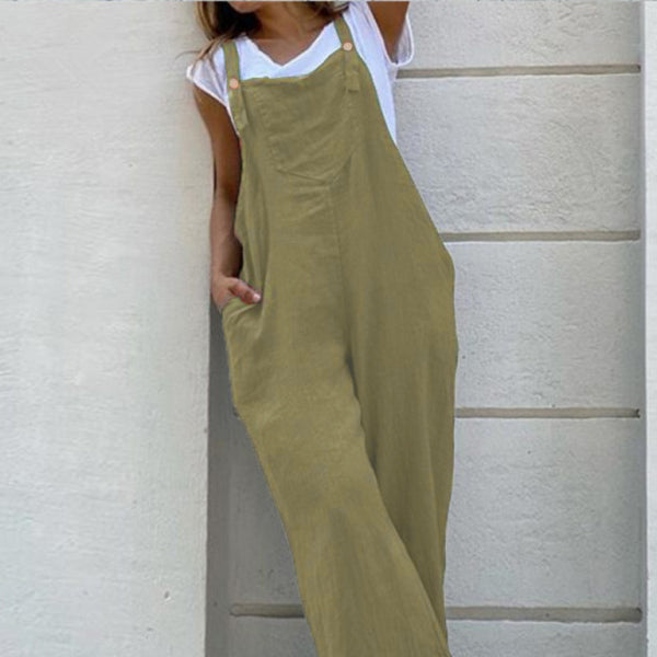 Chic & Comfy Solid Color Jumpsuit with Suspenders – Perfect for Spring & Summer