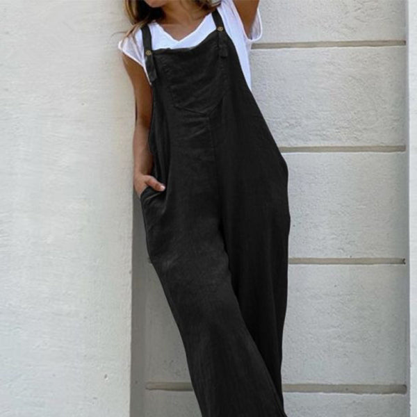 Chic & Comfy Solid Color Jumpsuit with Suspenders – Perfect for Spring & Summer