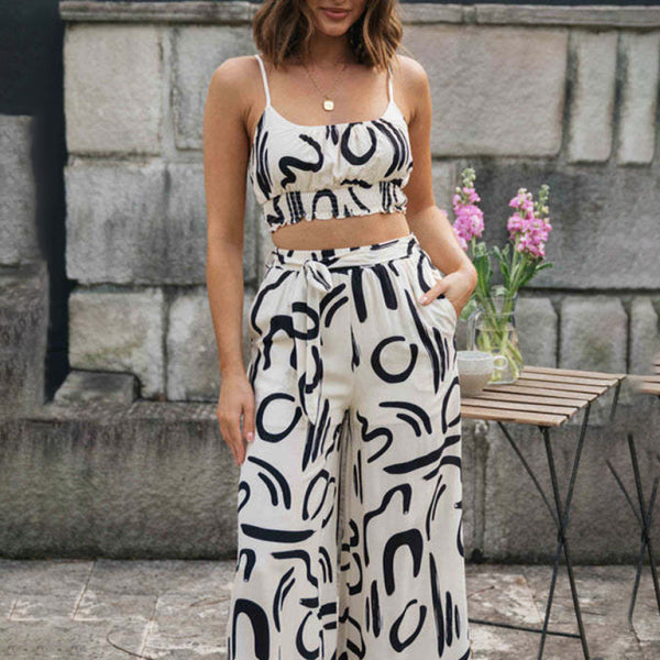 ποΈ Chic Printed Two-Piece Set β Sleeveless Top & Wide-Leg Pants for Effortless Style β¨