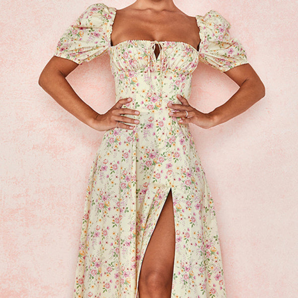 🌸 Chic Square Neck Floral Dress Puff Sleeve – Summer Style Must-Have 🌸