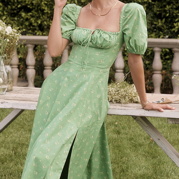 🌸 Chic Square Neck Floral Dress Puff Sleeve – Summer Style Must-Have 🌸