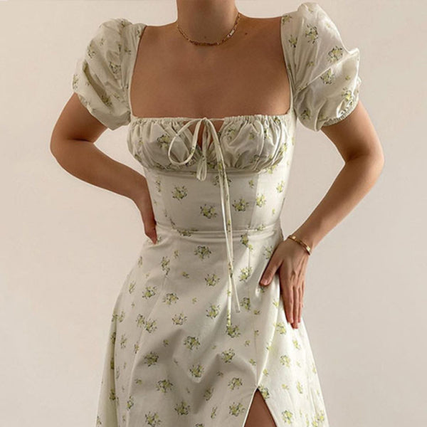 🌸 Chic Square Neck Floral Dress Puff Sleeve – Summer Style Must-Have 🌸