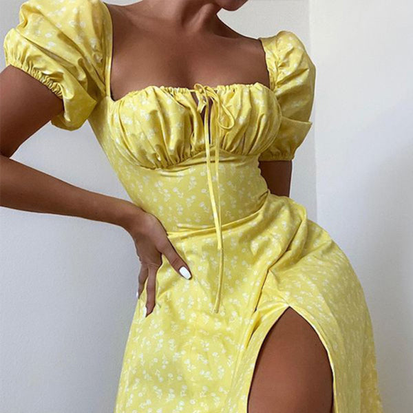 🌸 Chic Square Neck Floral Dress Puff Sleeve – Summer Style Must-Have 🌸