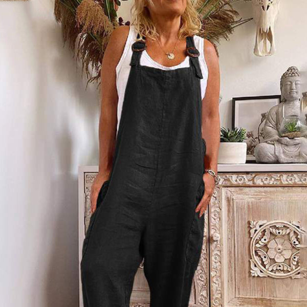 Chic Wide-Leg Jumpsuit – Adjustable Straps, Cotton Linen, Comfy & Stylish Overalls
