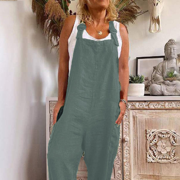 Chic Wide-Leg Jumpsuit – Adjustable Straps, Cotton Linen, Comfy & Stylish Overalls