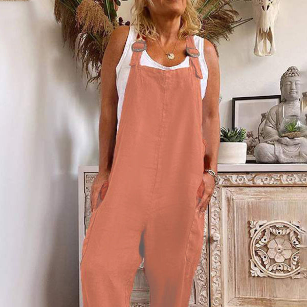 Chic Wide-Leg Jumpsuit – Adjustable Straps, Cotton Linen, Comfy & Stylish Overalls