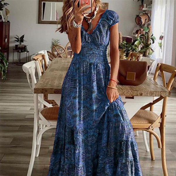 ✨ Boho Floral Maxi Dress Waist-Defined Flowy Summer Dress 🌸✨