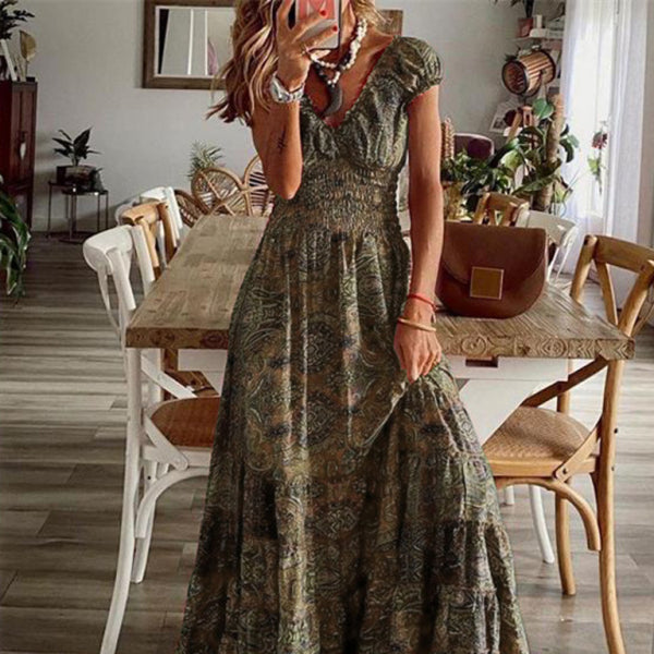 ✨ Boho Floral Maxi Dress Waist-Defined Flowy Summer Dress 🌸✨