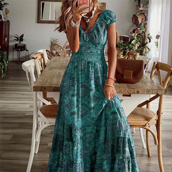 ✨ Boho Floral Maxi Dress Waist-Defined Flowy Summer Dress 🌸✨