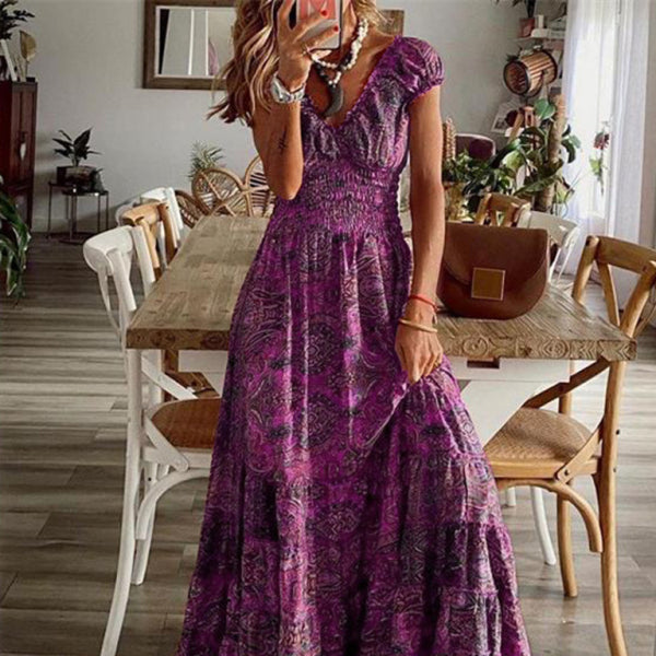 ✨ Boho Floral Maxi Dress Waist-Defined Flowy Summer Dress 🌸✨