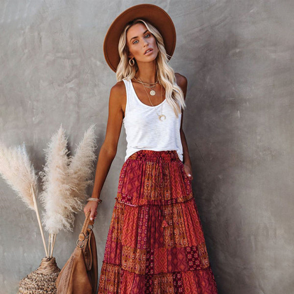 Boho Chic High Waist Maxi Skirt – Flowy, Stylish & Comfy
