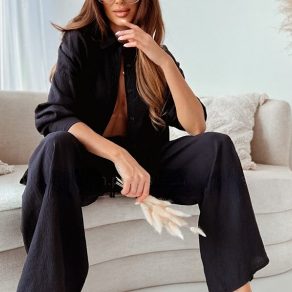 🛍️ Chic & Comfy Women's Two-Piece Set – Long Sleeve Top & Casual Pants ✨