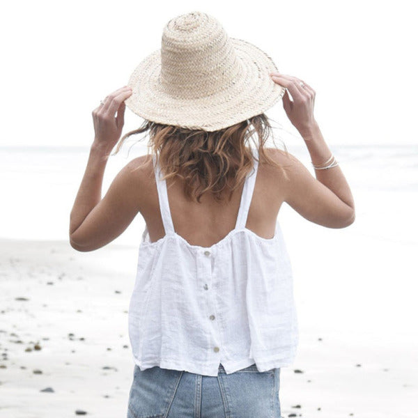 ✨ Chic Linen Halter Crop Top – Retro French Vacation Style 🤍☀️