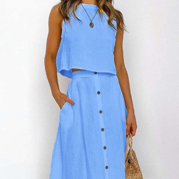 β¨ Chic Two-Piece Dress Set β Sleeveless, Retro & Stylish for Spring Summer β¨