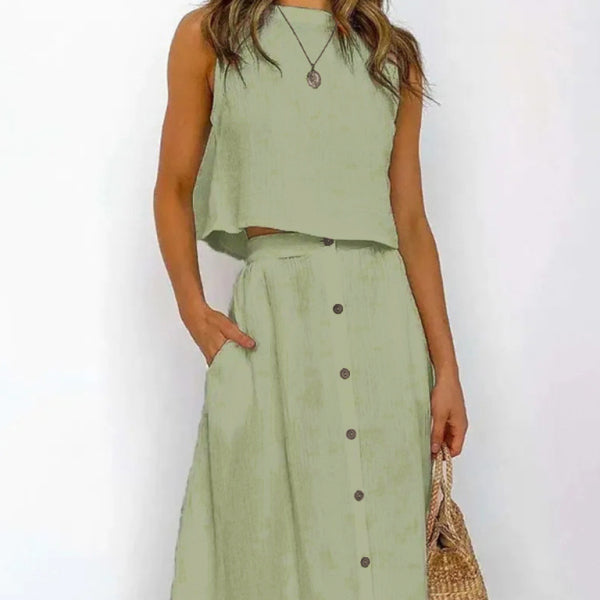 β¨ Chic Two-Piece Dress Set β Sleeveless, Retro & Stylish for Spring Summer β¨