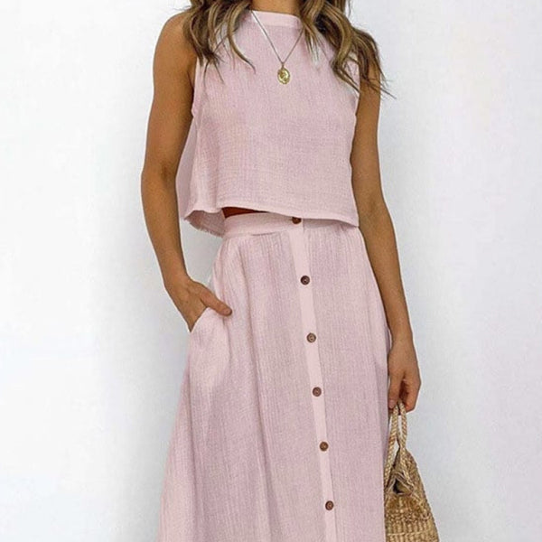 β¨ Chic Two-Piece Dress Set β Sleeveless, Retro & Stylish for Spring Summer β¨