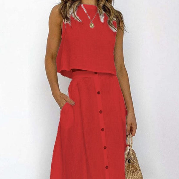 β¨ Chic Two-Piece Dress Set β Sleeveless, Retro & Stylish for Spring Summer β¨