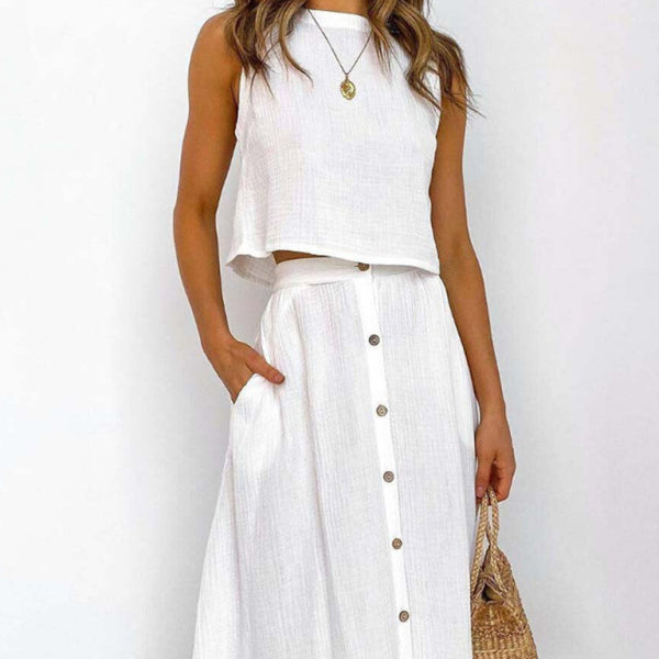 β¨ Chic Two-Piece Dress Set β Sleeveless, Retro & Stylish for Spring Summer β¨