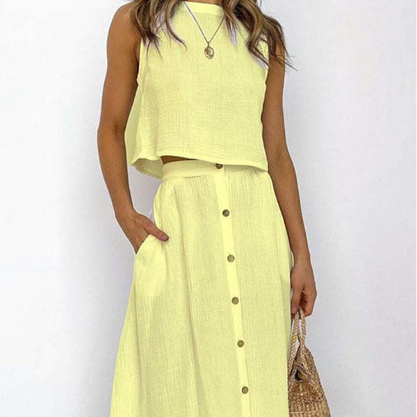 β¨ Chic Two-Piece Dress Set β Sleeveless, Retro & Stylish for Spring Summer β¨