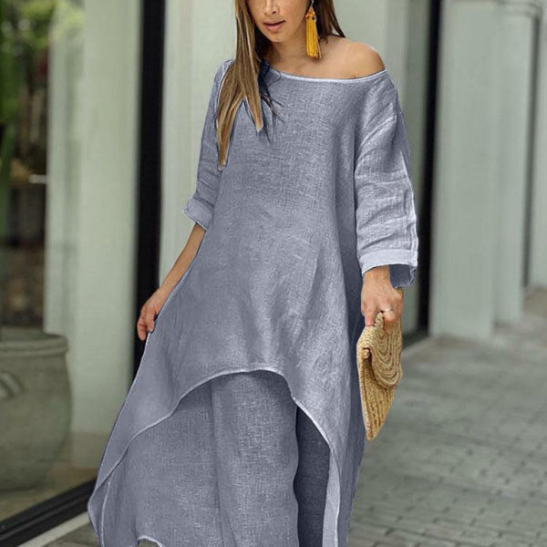 ✨ Chic & Comfy Wide-Leg Two-Piece Set – Stylish Long-Sleeve Lounge Outfit for Women ✨