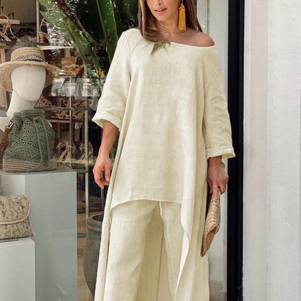 ✨ Chic & Comfy Wide-Leg Two-Piece Set – Stylish Long-Sleeve Lounge Outfit for Women ✨