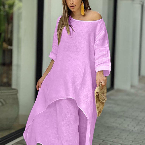 ✨ Chic & Comfy Wide-Leg Two-Piece Set – Stylish Long-Sleeve Lounge Outfit for Women ✨